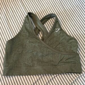 gymshark green camo sports bra!!